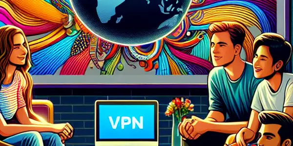 A cozy living room scene with diverse young adults enjoying artistic representations of Japanese AV cinema, emphasizing safety and curiosity.