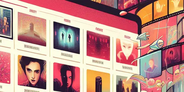 A colorful digital interface showcasing diverse thumbnails of Japanese adult films with user-friendly navigation elements.