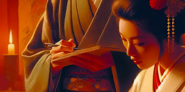 A vibrant scene depicting diverse characters in intimate scenarios, blending sensuality with elements of Japanese culture.