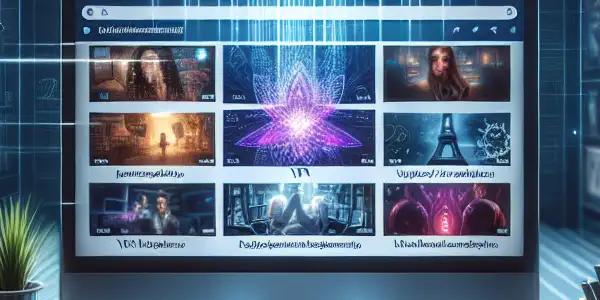 A modern digital environment illustrating safe browsing for adult websites, featuring a computer screen with content categories and security symbols.