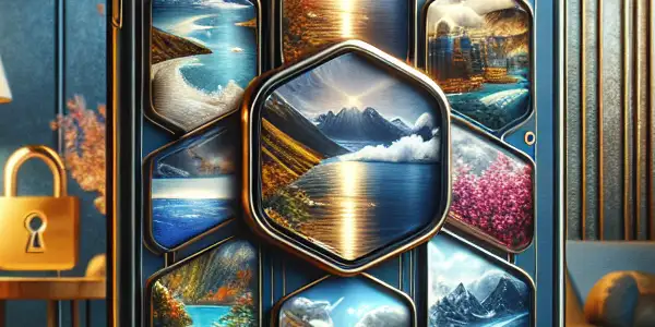 A smartphone displaying a modern adult SPA app with a selection of high-quality videos in a calming, luxurious setting.